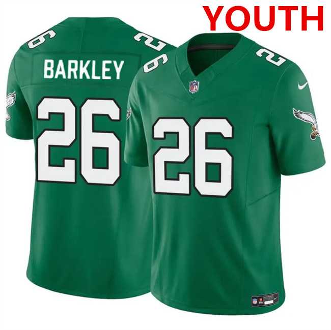 Youth Philadelphia Eagles #26 Saquon Barkley Green 2023 F.U.S.E Vapor Untouchable Limited Throwback Football Stitched Jersey Dzhi->->Youth Jersey